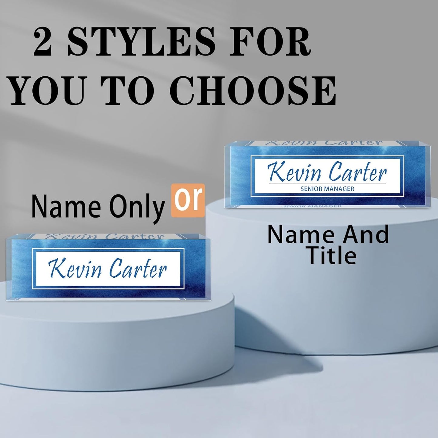 Name Plate for Desk Personalized, Acrylic Desk Decorations, Employee Appreciation Gifts, Custom Office Gifts for Coworkers, Boss, Teacher, Nurse (Blue White Marble)