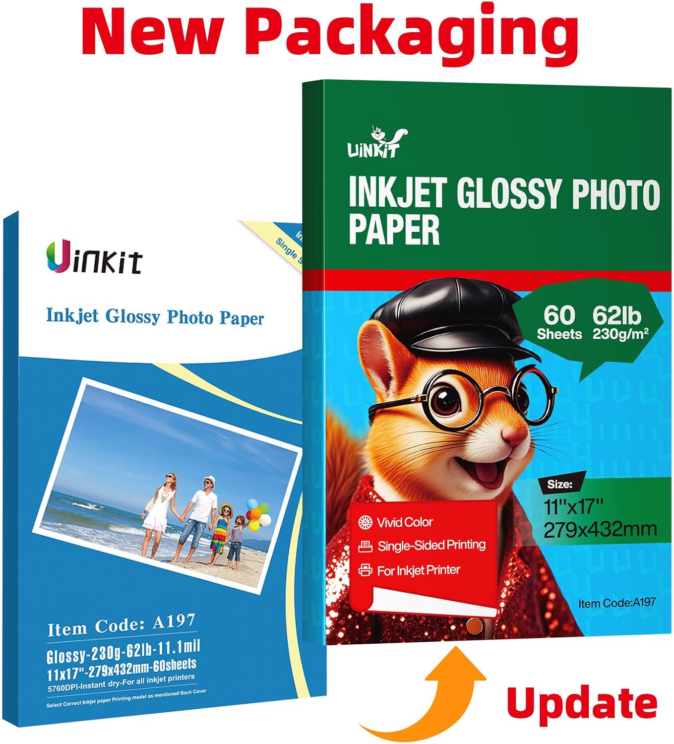 Uinkit 11 x 17 Thick Photo Paper Glossy 11x17 60Sheets 62lb Inkjet Heavyweight 230gsm Gallery show Brochure Pictures Funeral Bulletin Obituary Papers Obituaries Gloss Papers