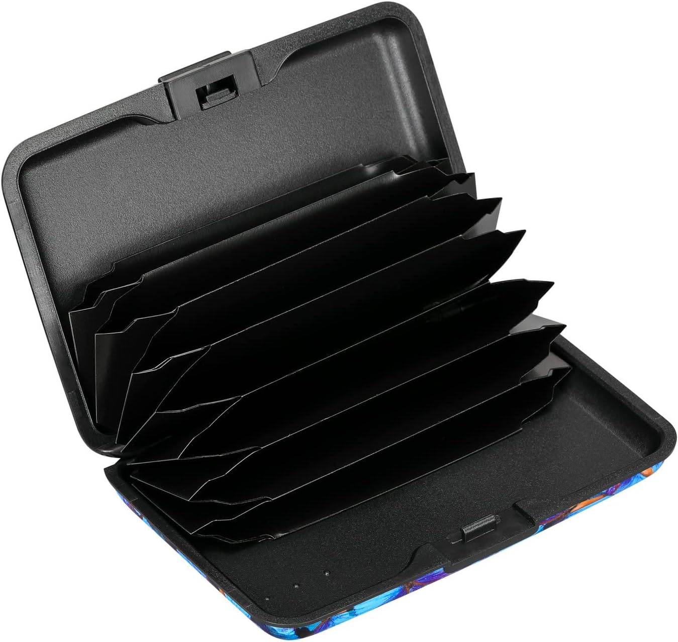 ELFISH RFID Blocking Credit Card Protector Aluminum ID Case Hard Shell Business Card Holders Metal Wallet for Men or Women (Blue Butterfly)