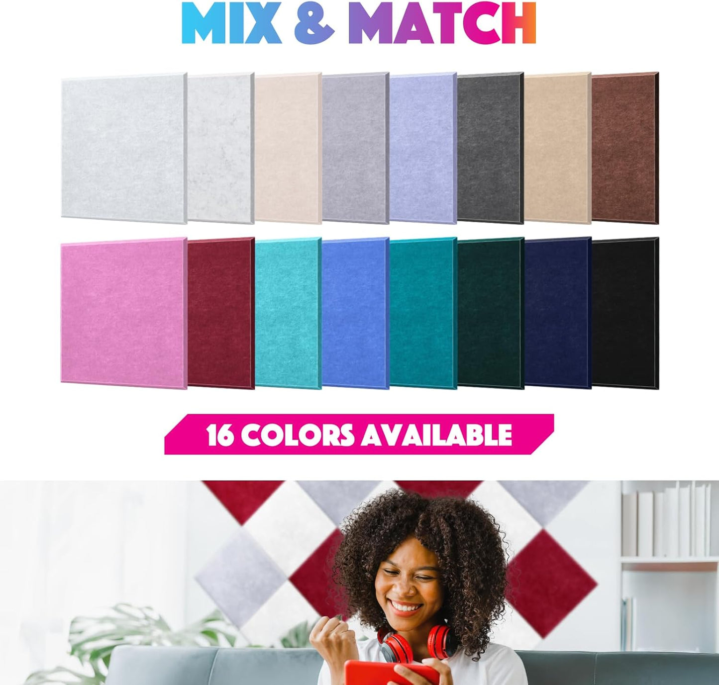 18 Pack Acoustic Panels Self Adhesive Sound absorbing Wall Panels, High Density Dampening Panel, 12X12X0.4 Inch Square Wall Panels in Home,Office,Reccording Room,Studio (Moonlight Gray)