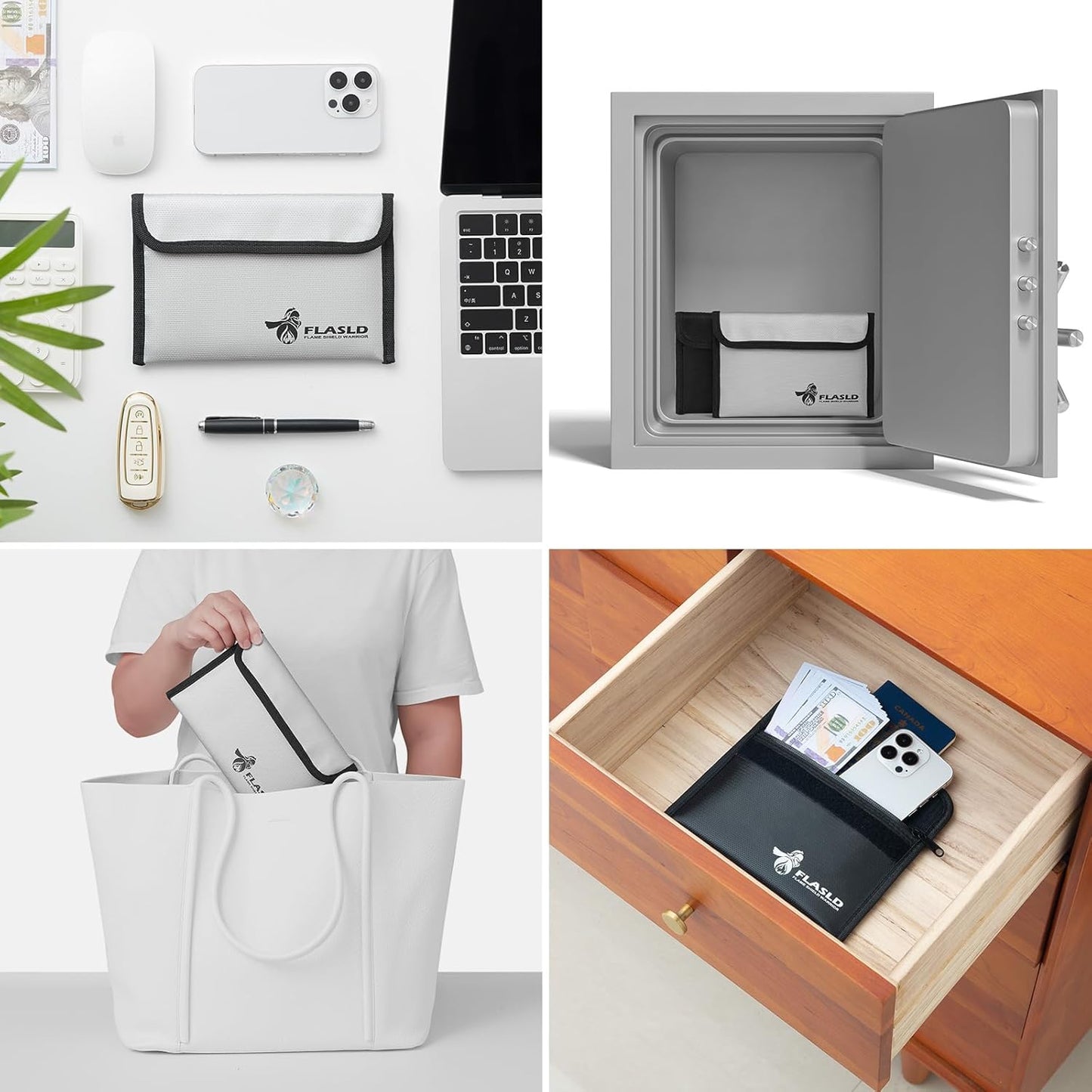 FLASLD Fireproof Money Bags, Fireproof Wallet Pouch, Small Safe Bag for Cash, Valuables & Passport, with Silicone Coating & Zipper Closure (2-Pack Money Bag-8x5”)