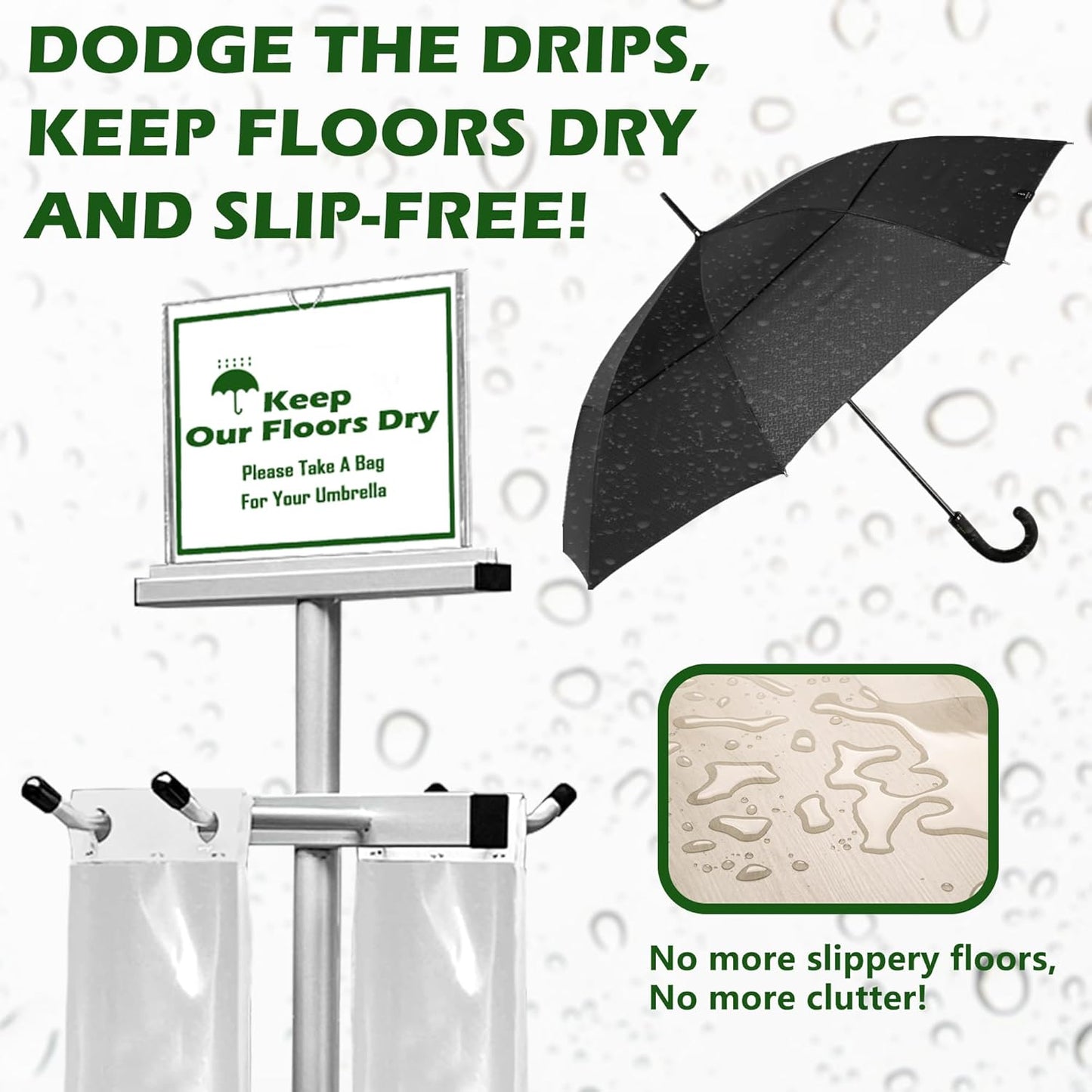 Umbrella Bag Stand, Umbrella Holder Stand with Free 200 Disposable Large Plastic Umbrella Bags, Wet Umbrella Bags Stand