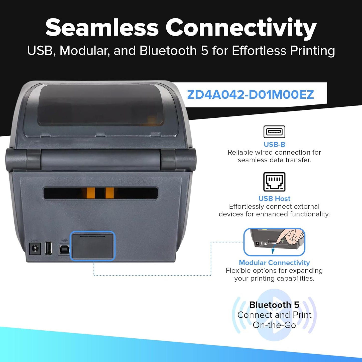 Zebra ZD421 Direct Thermal USB 203 dpi | ZD4A042-D01M00EZ 4 inch Width | No Thermal Ribbon Required