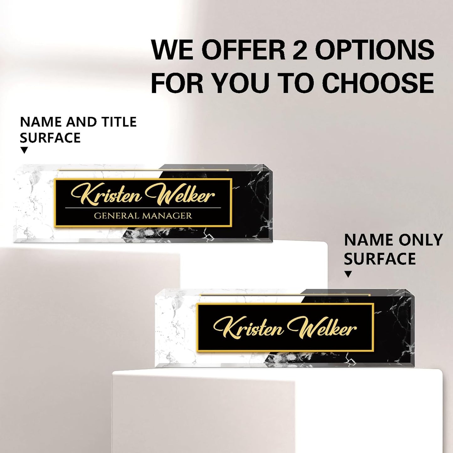 Name Plate for Desk, Desk Name Plate Personalized, Office Decor for Women Men, Acrylic Desktop Accessories, Office Appreciation Gifts for Boss Social Workers Nurse Teacher Employee (White/Black)