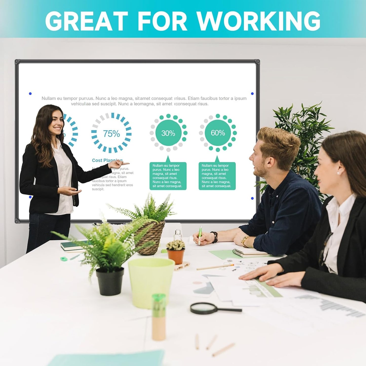 JILoffice Large Magnetic White Board, Dry Erase Board 60 x 40 Inch, Black Aluminum Frame Wall Mounted Board for Office Home and School