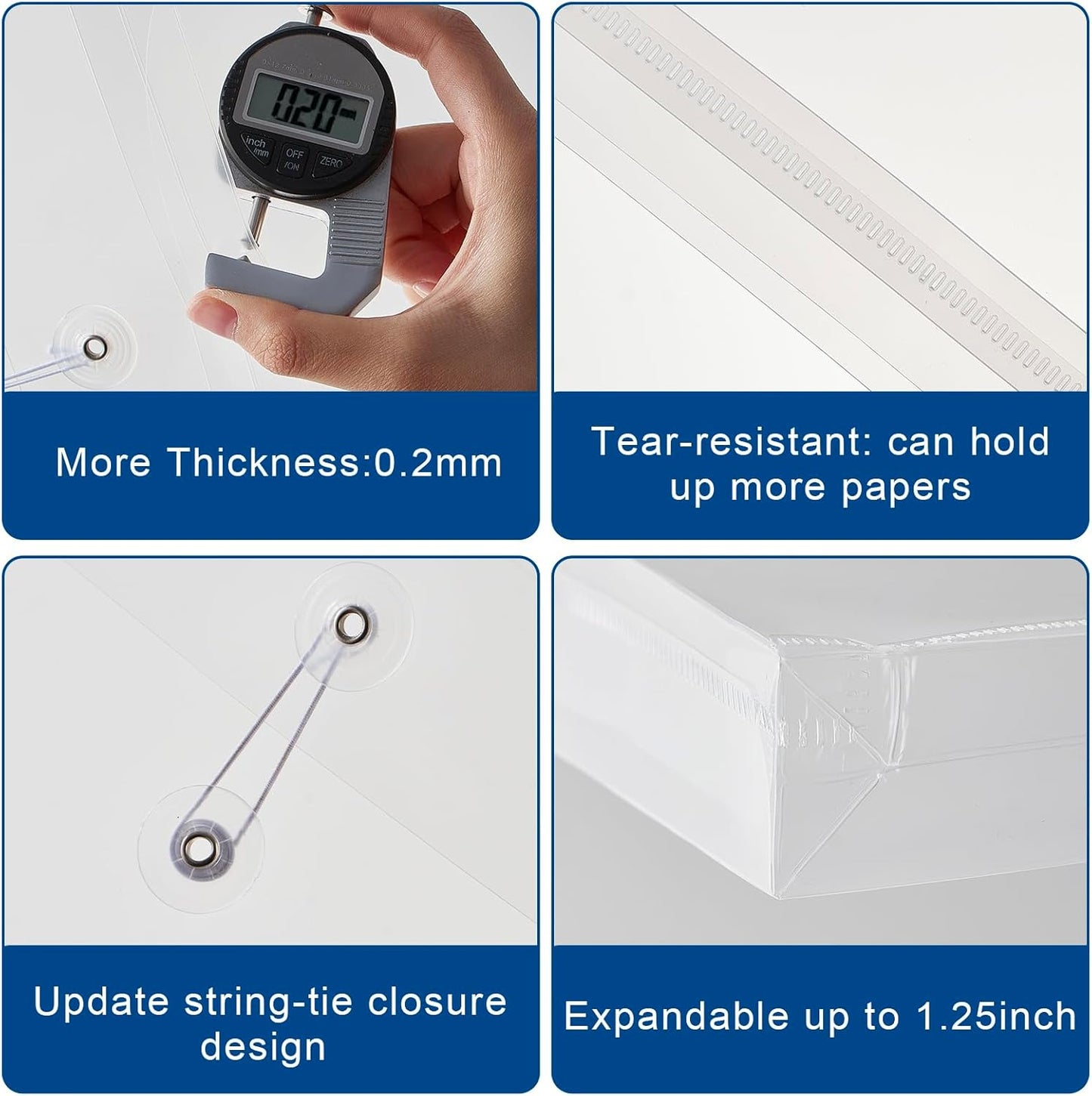 Clear Poly Envelopes with String Closure 20 Pack, EGOSKY Transparent Envelope Folders with Top Opening, Reusable Plastic File Folders for School Office Suppiles