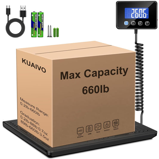 Shipping Scale, 660lbs Heavy Duty Digital Luggage Scale for Packages, 0.35oz High Accurate Postage Scale for Small Business, Warehouse, Home Use, Battery & Charging Cable Include