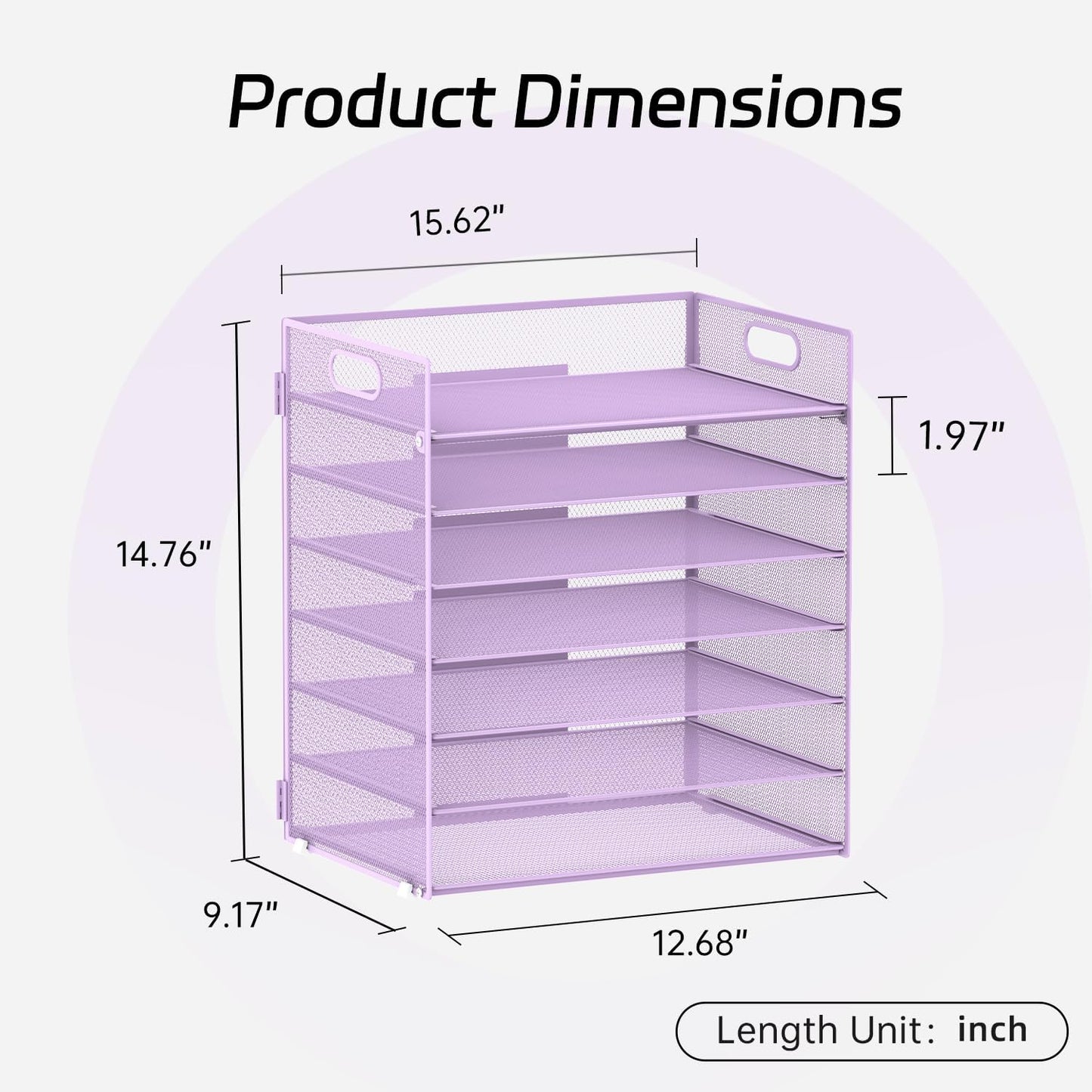 7 Tier Paper Organizer - Mesh Desktop File Holder with Handles for Office School Desk, Black (Purple)