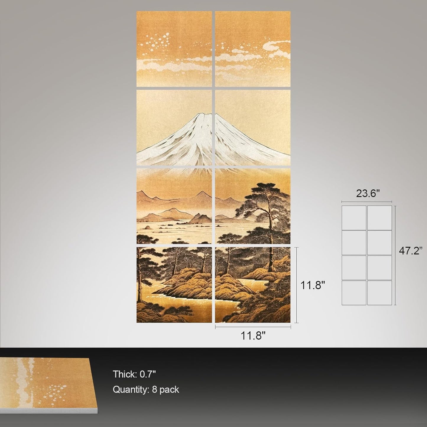 UMIACOUSTICS 8 Pcs 0.7Inch Thick Art Acoustic Panels, Total 47.2” x 23.6” Decorative Sound Absorbing Wall Panels for Home, Office, Hotel, Old-Traces Snowy-Peaks