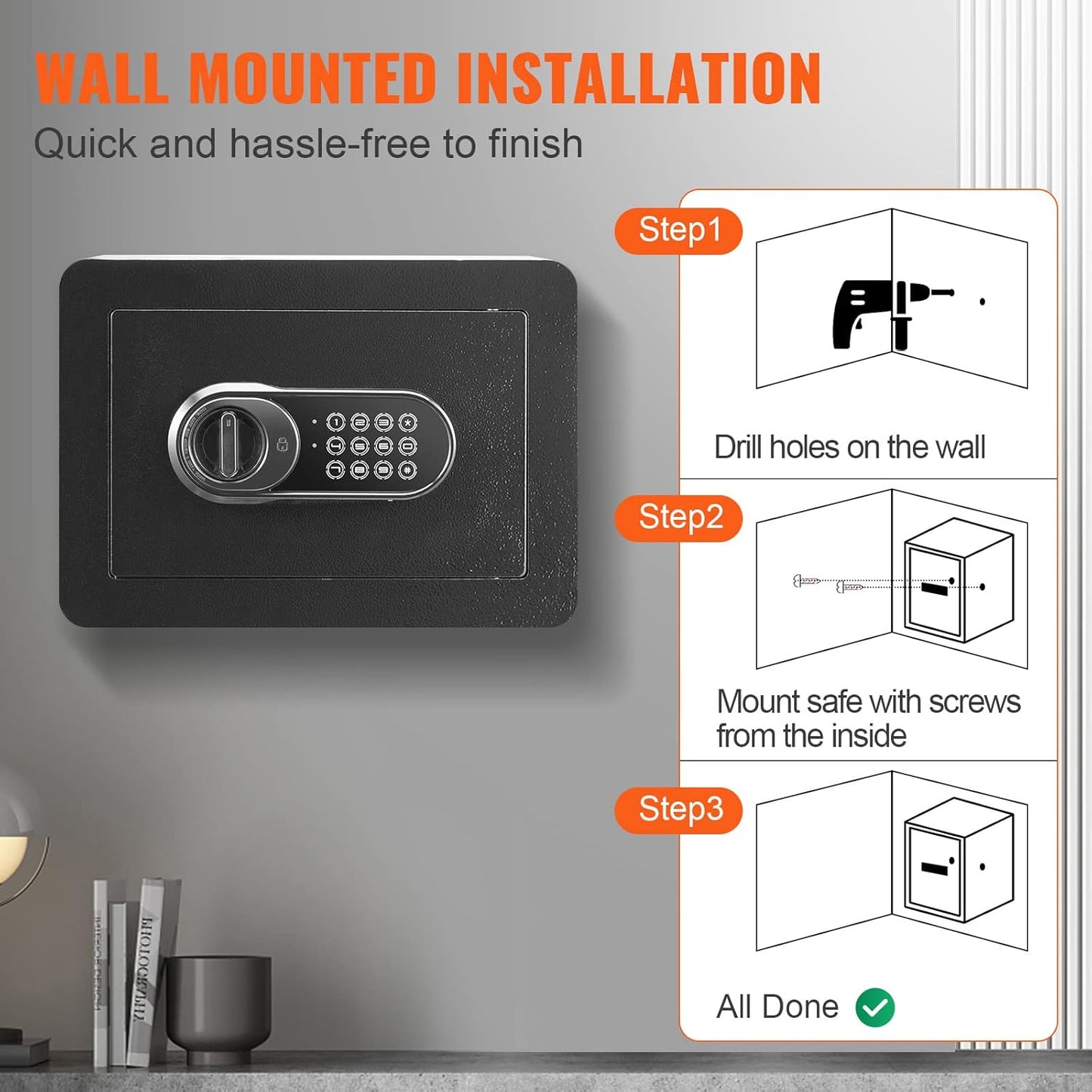VEVOR Safe Box with Digital Keypad and 2 Keys, 0.5 Cubic Feet, Steel Security, Cabinet with Fire-proof Bag, Protect Cash, Gold, Jewelry, for Home, Hotel,13.8"Wx9.8"Dx9.8"H