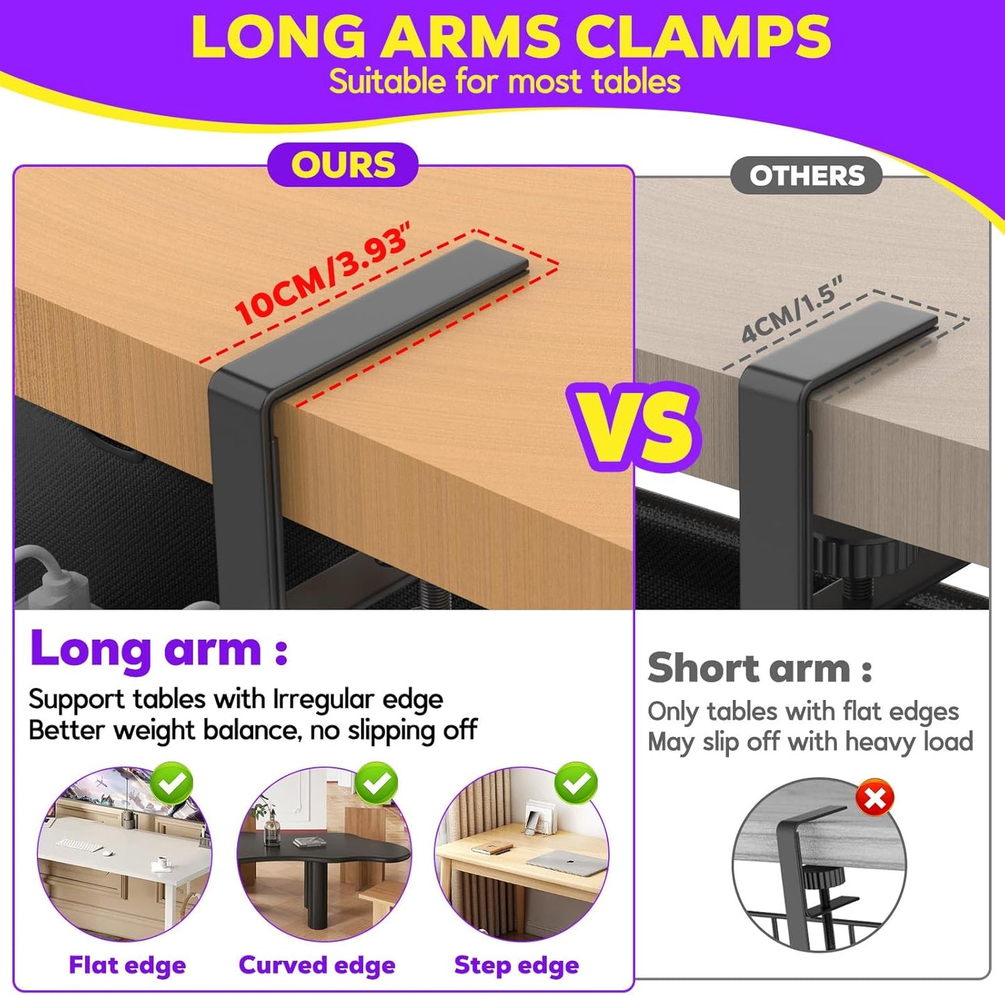 Under Desk Cable Management Tray, REFLYING 14.6" Cable Management Under Desk No Drill,Adjustable Clamp Cord Wire Organizer, Cord Hider for Standing Table, Wire Hider for Office,Home (Small)