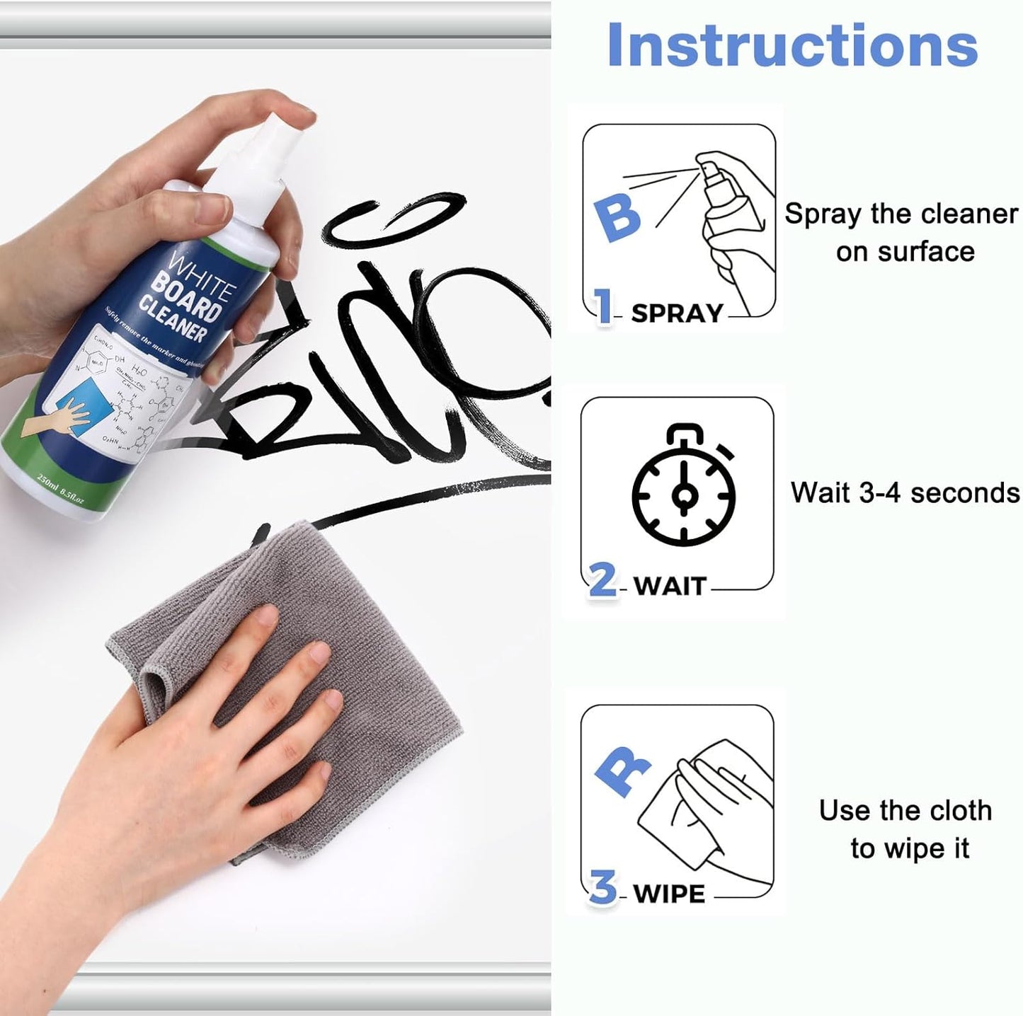 12 Pack Whiteboard Cleaner Spray 8.5oz Dry Erase Board Cleaner with 6 Cloths Non Toxic Dry Erase Cleaner Removes Stubborn Marks from Whiteboards