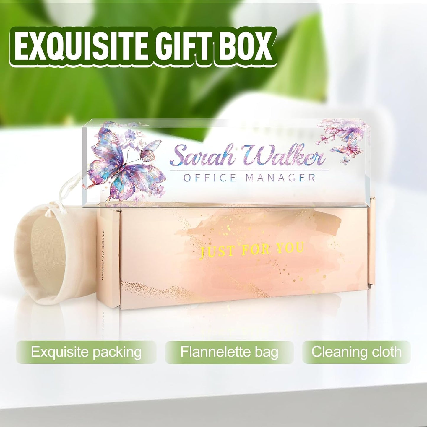 Name Plate for Desk, Desk Name Plate Personalized, Office Decor for Women Men, Acrylic Desktop Accessories, Office Appreciation Gifts for Boss Social Workers Nurse Teacher Employee (Galaxy)