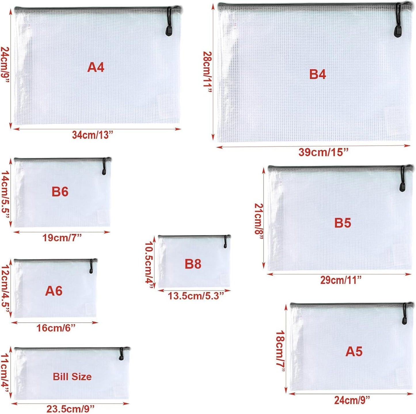 Oaimyy-12 Pcs A6,Mesh Zipper Pouch Document Folders Bag Zipper Zip File Folders,Puzzle Bags for Organizing Storage (Black, 4.5"x 6")