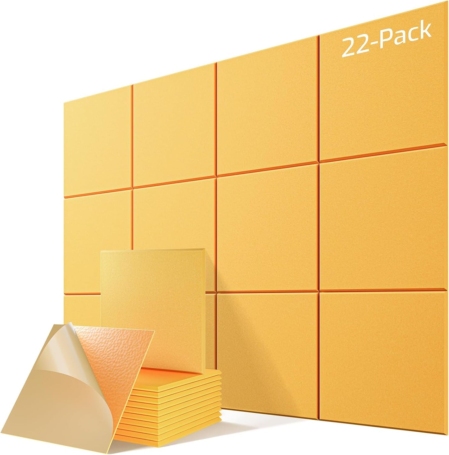 22 Pack Self-Adhesive Acoustic Panels, 12" X 12" X 0.4" High-Density Sound Proof Foam Panels for Walls, Soundproof Wall Panels for Home & Office (Gold)