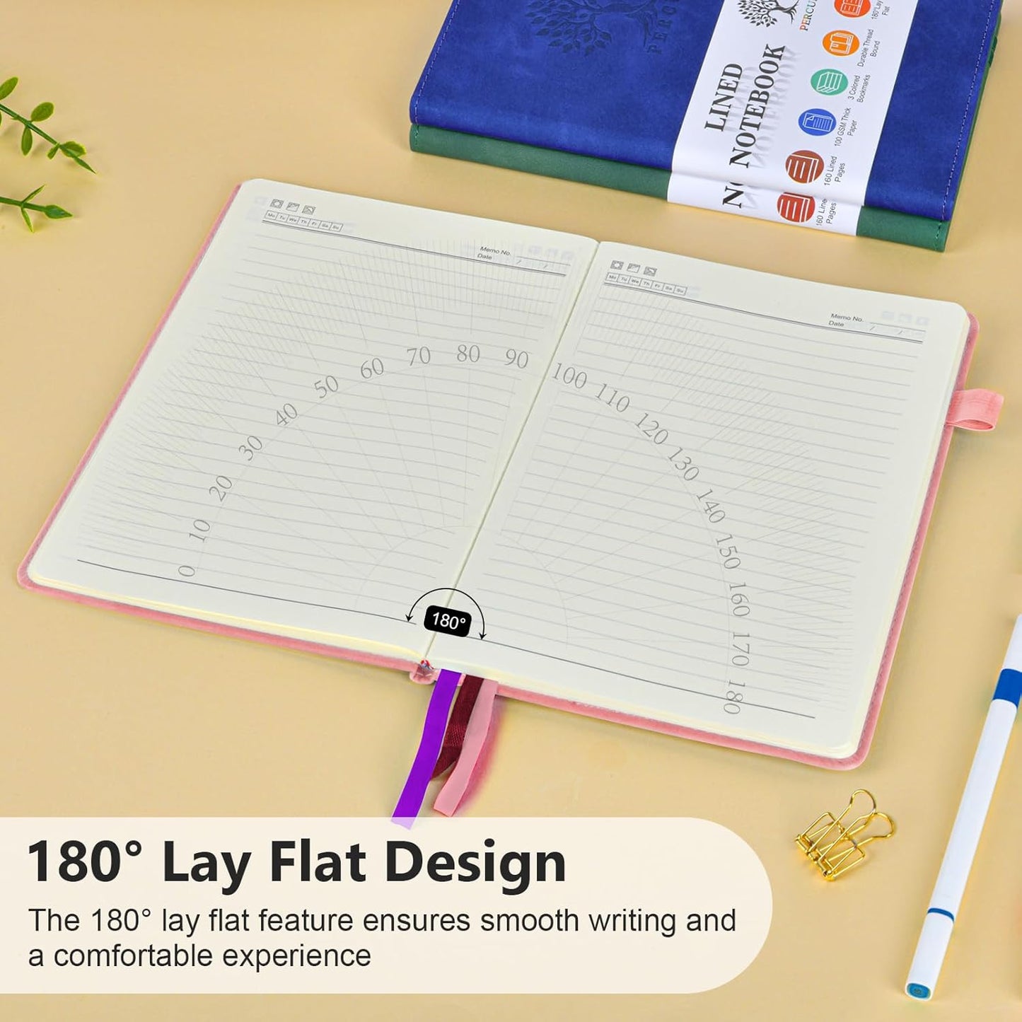 PERCUN Lined Journal Notebook for Men & Women, 160 Pages College Ruled Journal for Writing, A5 Hardcover Leather Notebooks for Work, School, Business, Travel, Daily Diary 5.9" x 8.5" - Pink