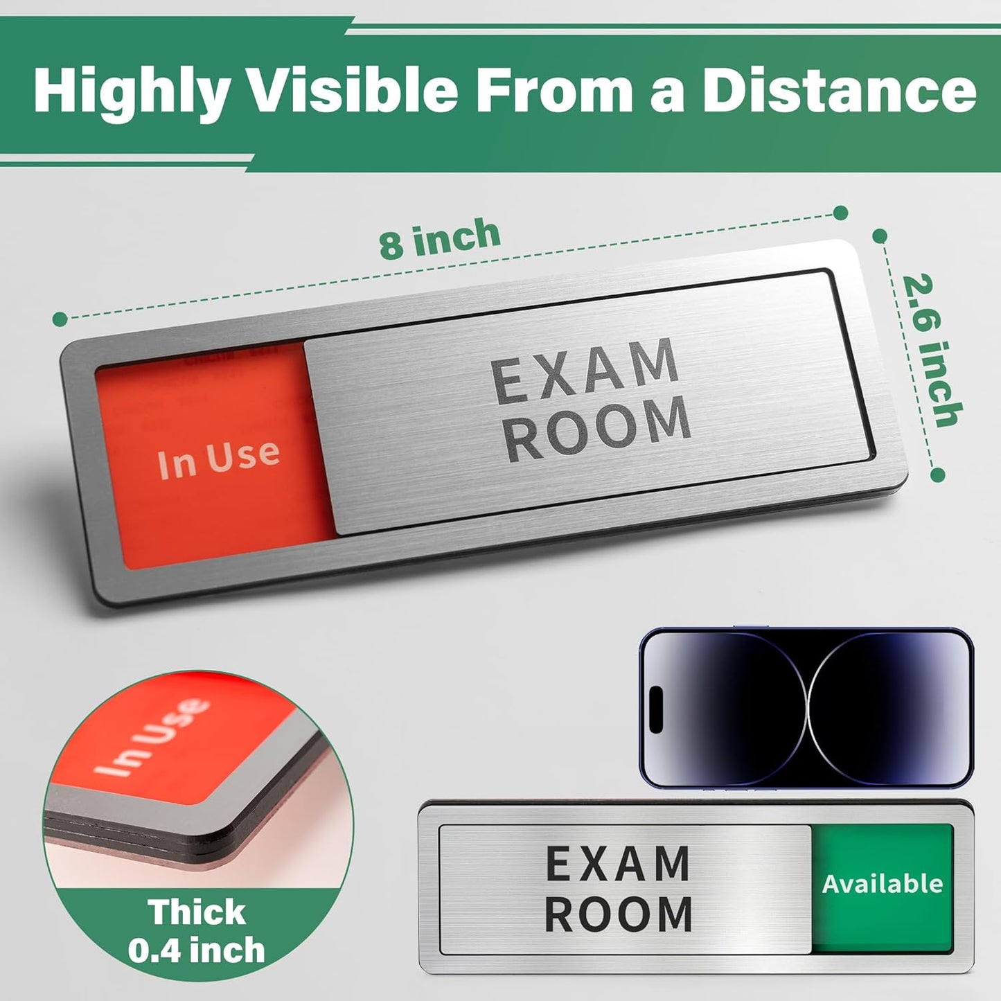 Exam Room Sign, Exam Room Numbers, In Use/Available Slider Door Signs for Therapists, School, Medical Office, Hospital-Easy Installation