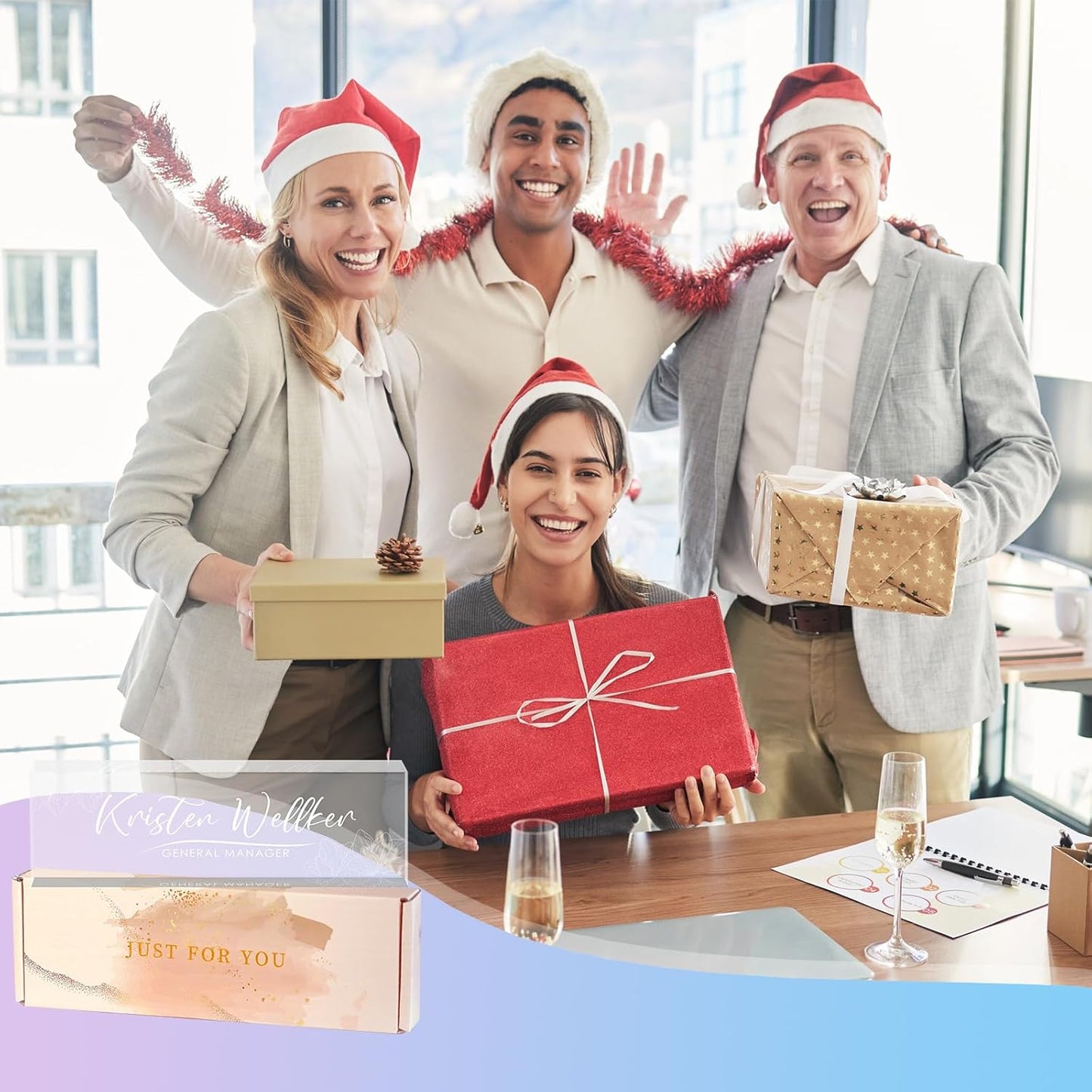 Custom Office Name Plate for Desk, Desk Name Plate Personalized, Personalized Gifts for Women, Appreciation Gifts for Employee Coworkers Boss Teacher, Office Accessories (Engrave Flowers)