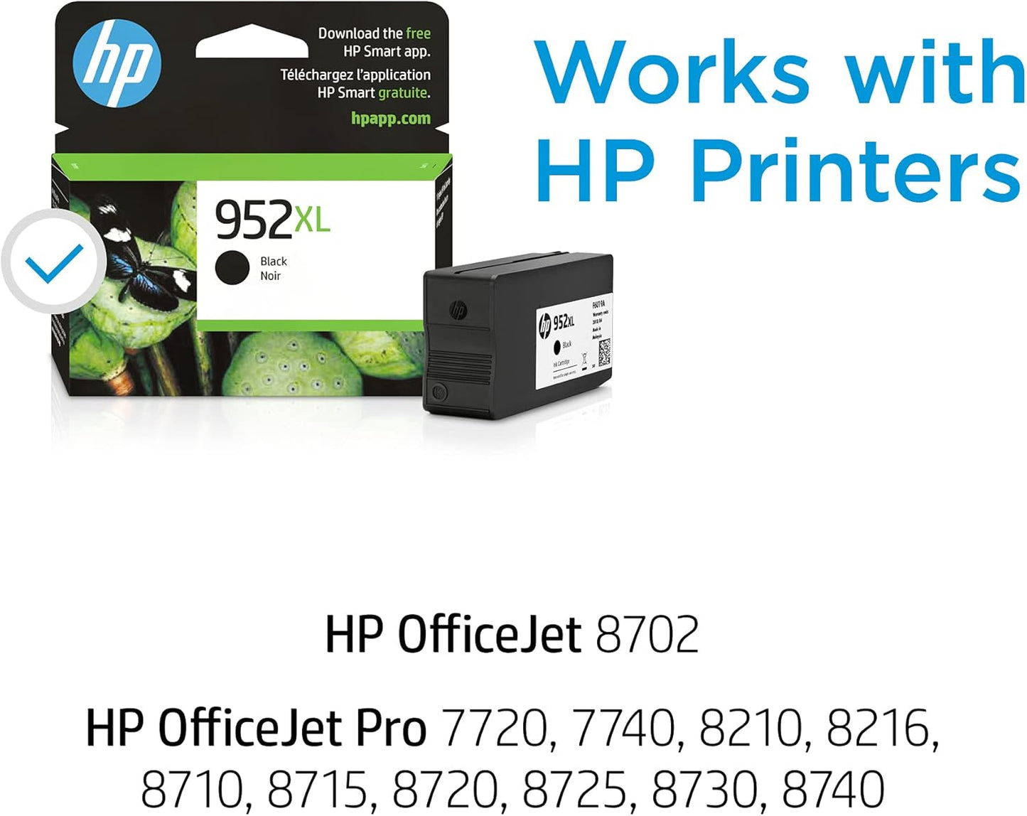 HP 952XL Black High-yield Ink Cartridge for HP Printers | Works with HP OfficeJet 8702; HP OfficeJet Pro 7720, 7740, 8210, 8216, 8710, 8715, 8720, 8725, 8730, 8740 | Eligible for Instant Ink | F6U19AN