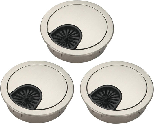 3 Pcs Satin Nickel Metal Cable Grommet, Zinc Alloy Desk Table Grommet Cable Cord Hole Cover for Home and Office, Fits 2inchs Hole 50MM Brushed Silver