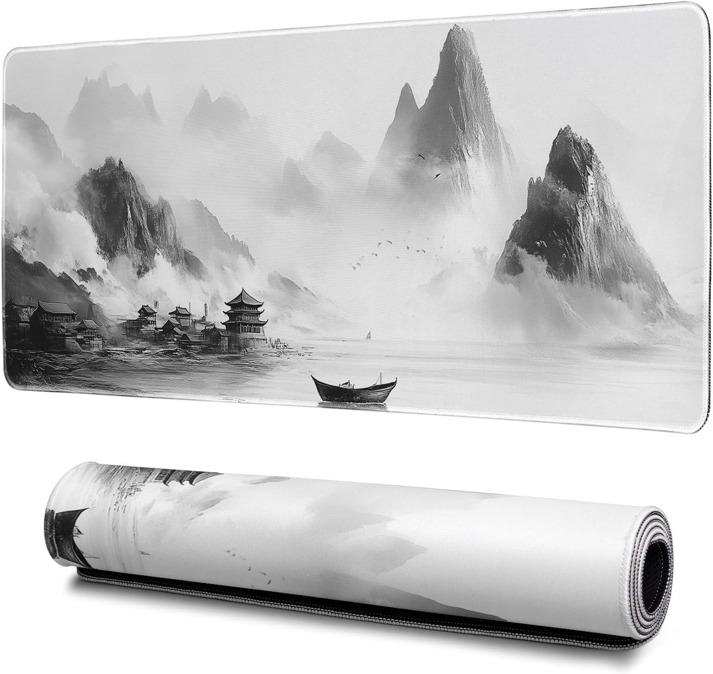 Landscape Mouse Pad Abstract Big Mouse Pad 31.5x11.8 Inch Landscape Texture Non-Slip Rubber Base Large Mousepad Stitched Edges Keyboard Mouse Mat Desk Pad for Office and Home