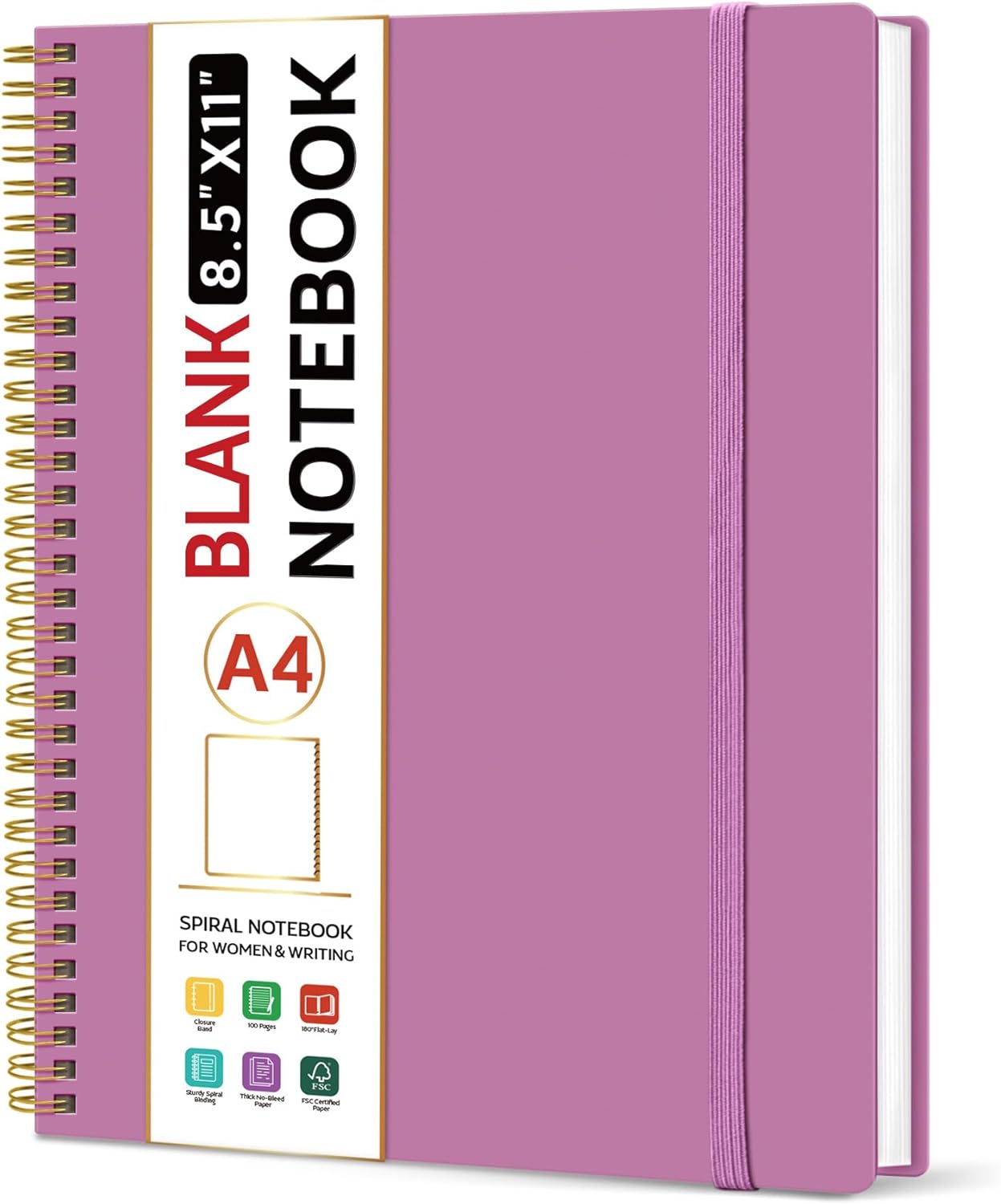 Taja Spiral Blank Notebook, 8.5"x11" Notebooks for Work, Large A4 Journal for Women & Men, Sketch Journal, Journaling Notebook for Writing, Plastic Cover Spiral Journal, Purple