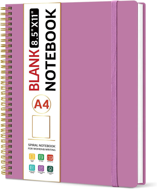 Taja Spiral Blank Notebook, 8.5"x11" Notebooks for Work, Large A4 Journal for Women & Men, Sketch Journal, Journaling Notebook for Writing, Plastic Cover Spiral Journal, Purple