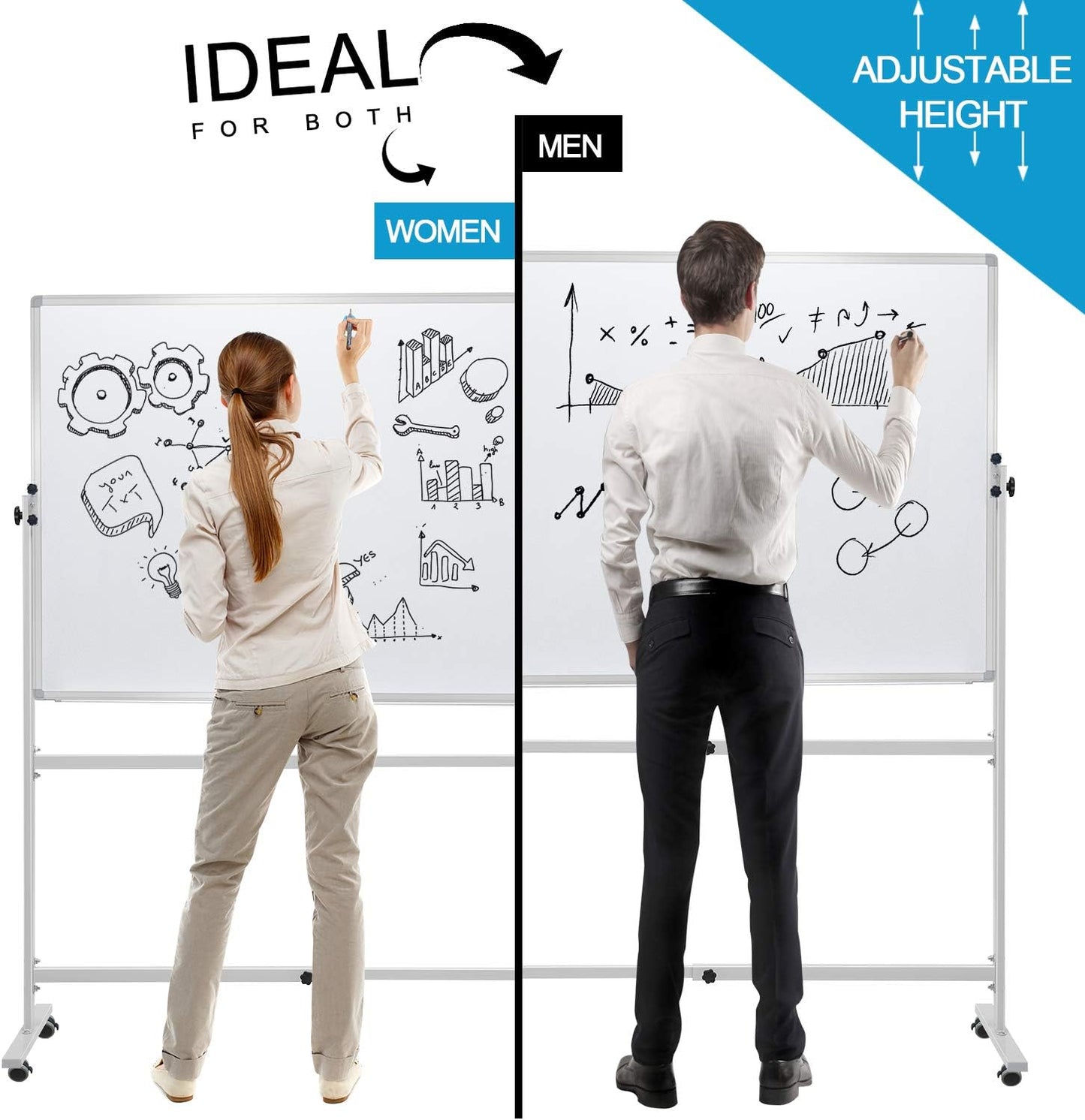 Mobile Dry Erase Board Magnetic Whiteboard on Wheels (Aluminium Frame) 36"x24" Portable White boards with Rolling Stand for Classroom, Office, Home