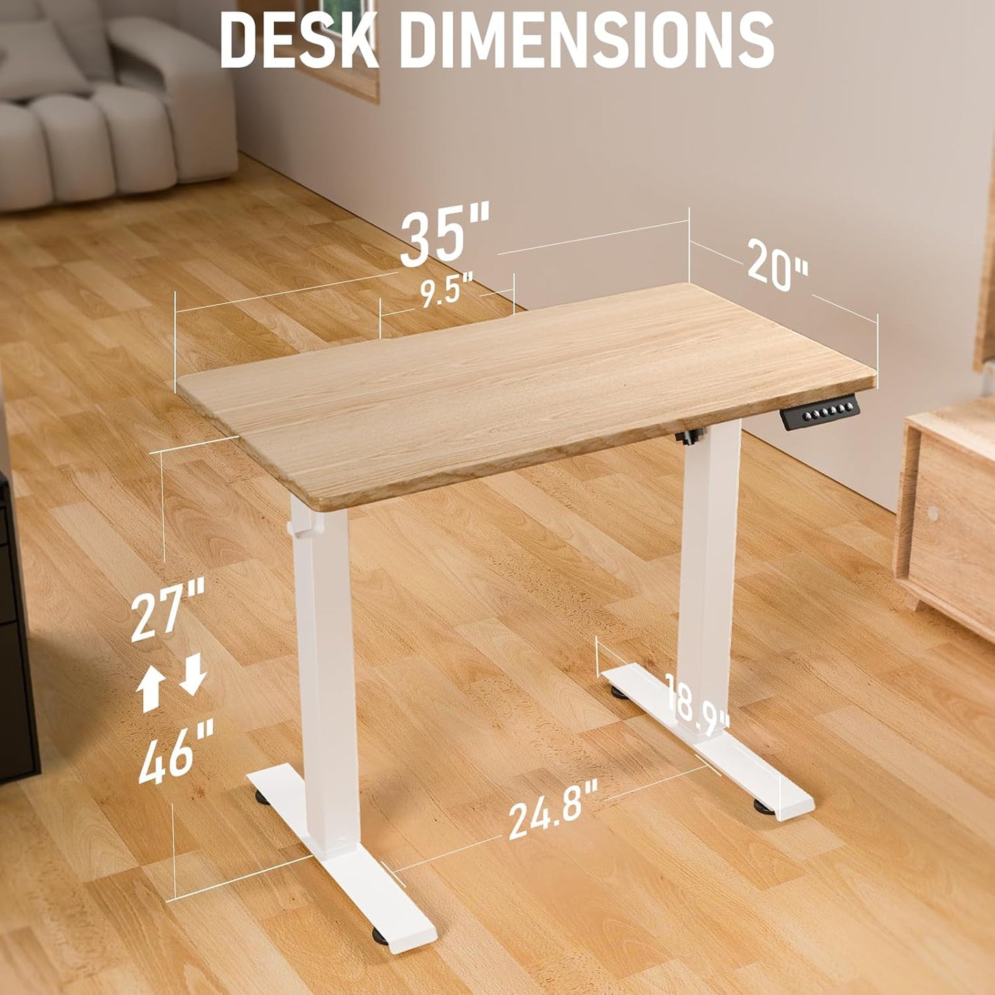 35 * 20 Electric Standing Desk, Adjustable Height Sit Stand Up Desk, Motorized Home Office Computer Gaming Workstation Desk