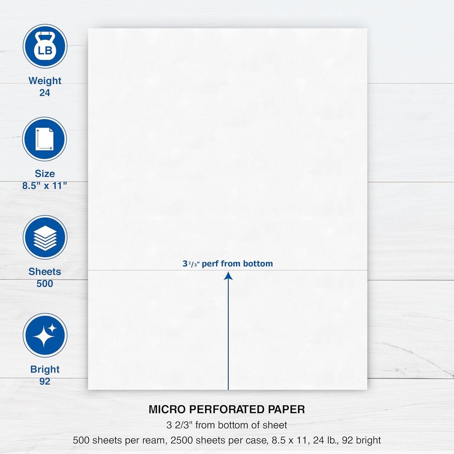 PrintWorks Professional 3 2/3" Horizontal Perforated Paper 8.5” x 11” - Perfect For W-2, 1099, & Statement Use - Made in the USA - 2500 Sheets - 20 lb - Printer Compatible - White (04124C)