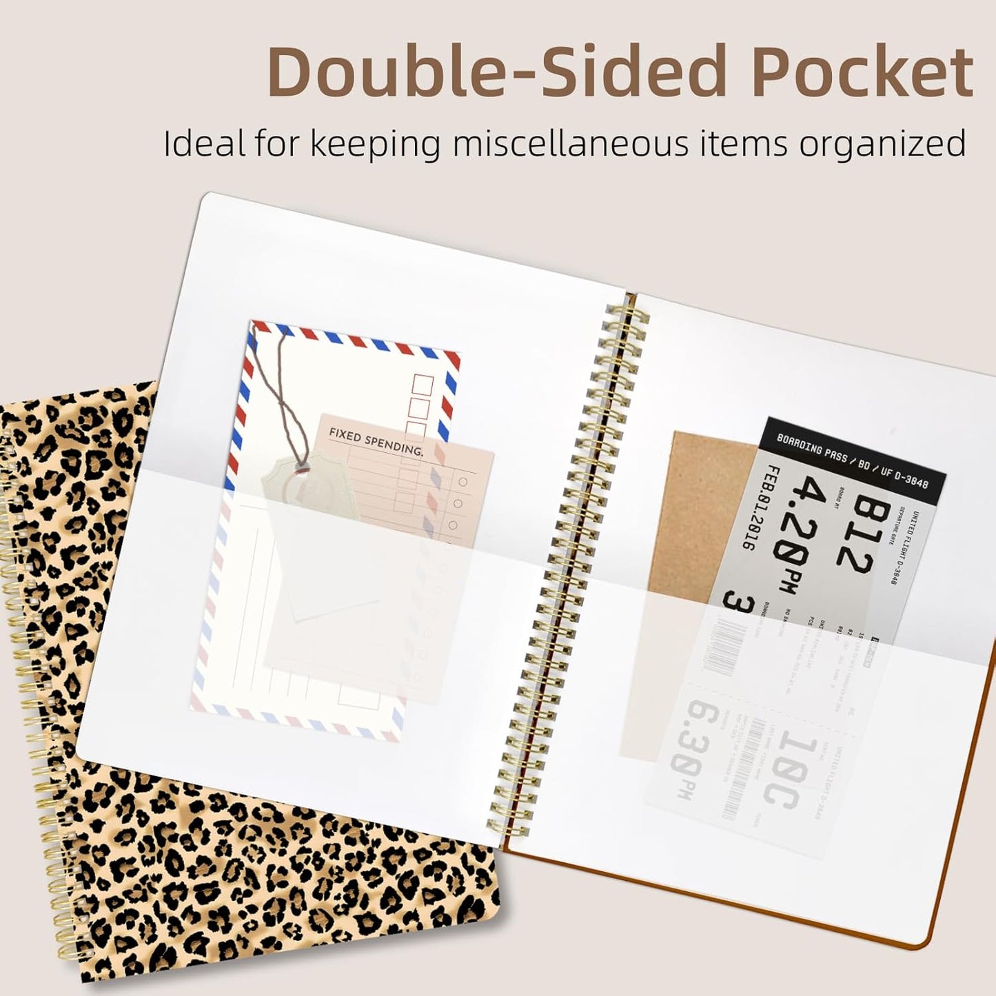 Cute Spiral Notebook journal A4 Aesthetic Pretty Design for Women Girls Kawaii with Pocket, 8.5 x 11 inch, Lined, Leopard