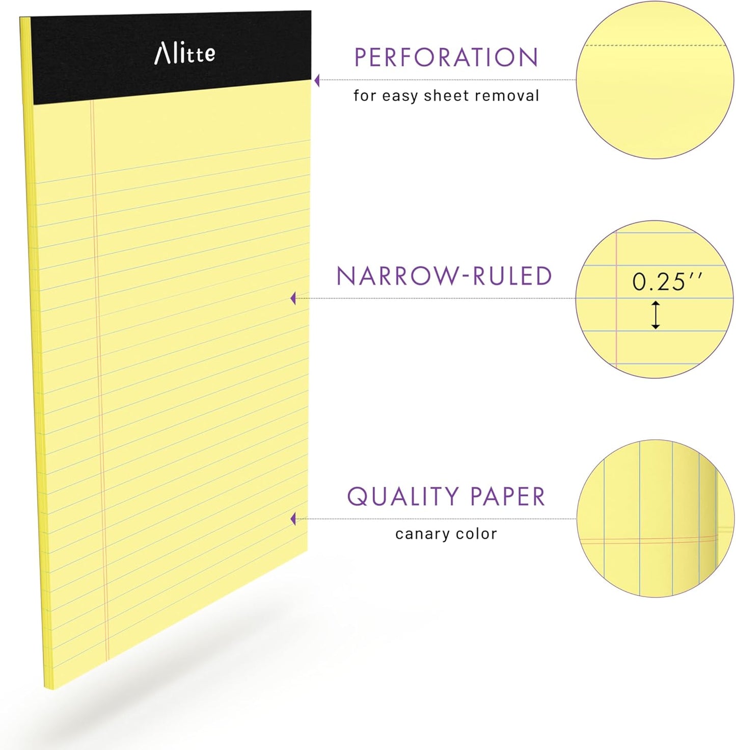 Yellow Legal Notepads 5x8 - Perforated Wide Ruled Writing Pad Paper, No Ink Bleeding - Blank Legal Pads for Home, Office, School, Business - 50 Sheets Per Notebook (12 Pack)