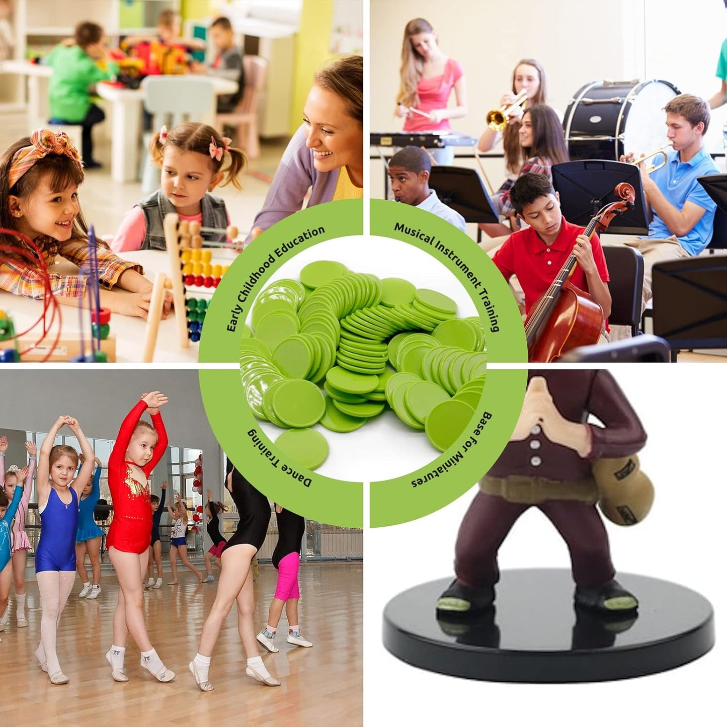 Set of 100 Opaque Plastic Learning Counters Mini Poker Chips Game Tokens with Storage Box (Lawngreen, 1 Inch)