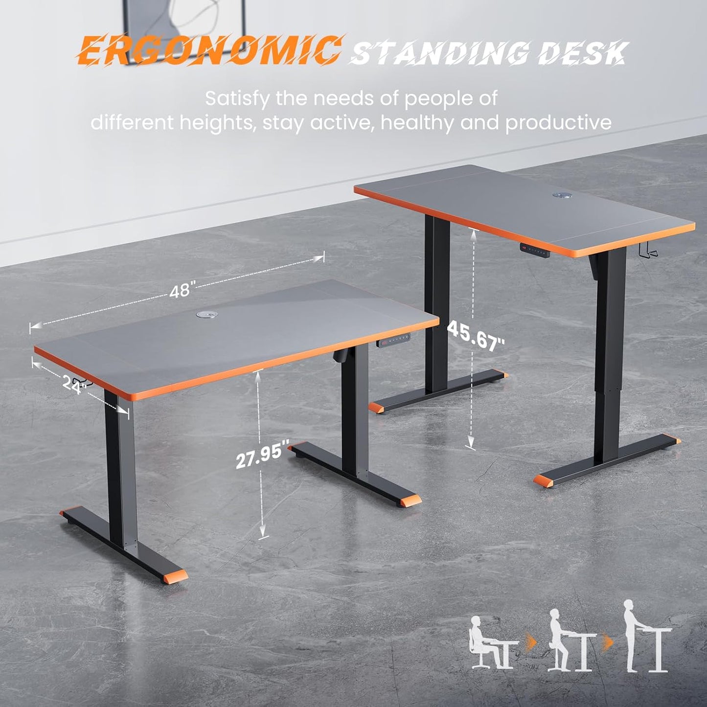 SIAGO Electric Standing Desk Adjustable - 48 x 24 Inch Sit Stand up Desk with Cable Management - 3 Memory Preset Adjustable Height Table
