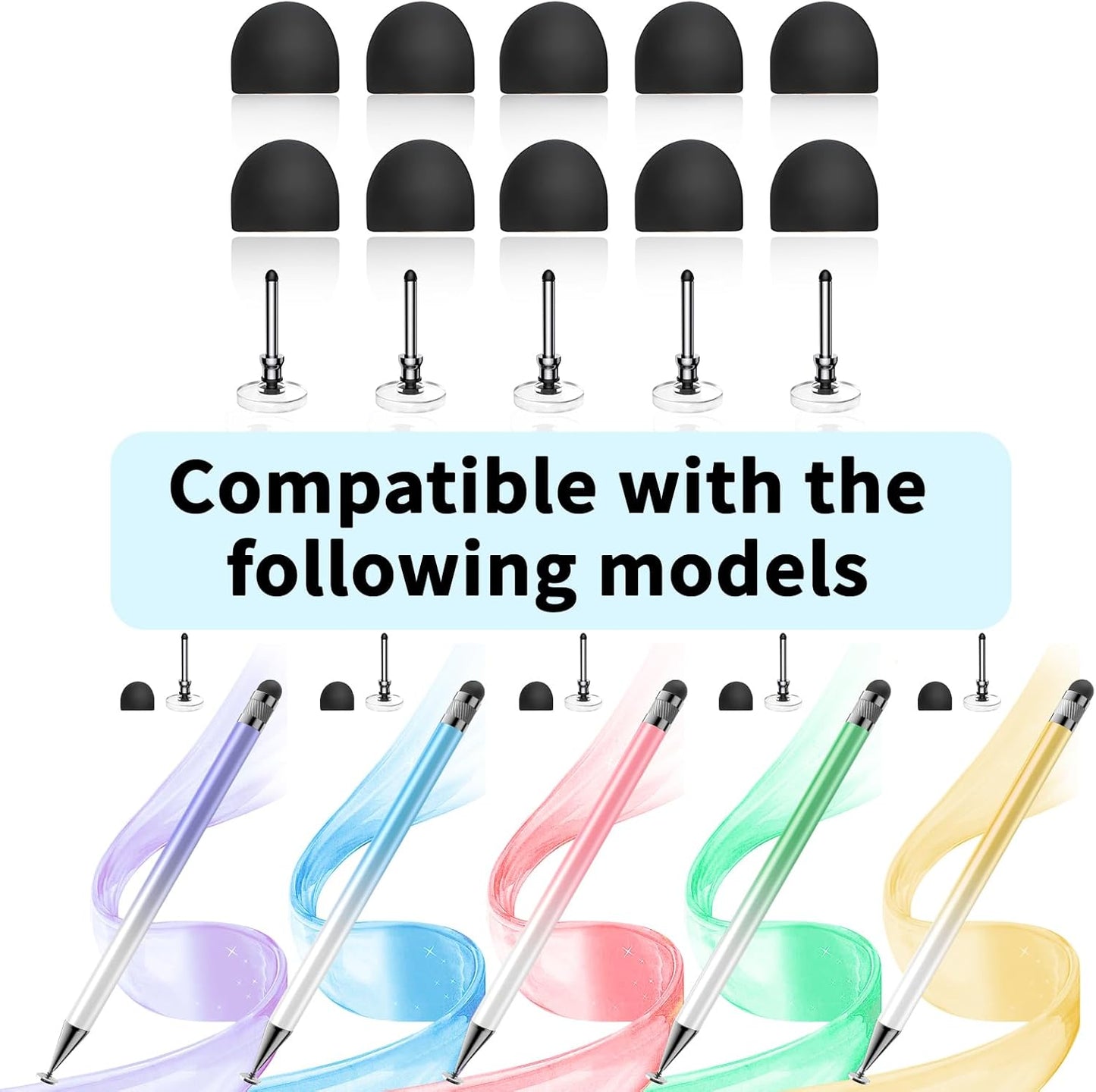 Bopomofo 10 Rubber Tips+5 Transparent Disc Trips,High Precision and High Sensitivity Stylus Replacement Tibs,Black and Silver