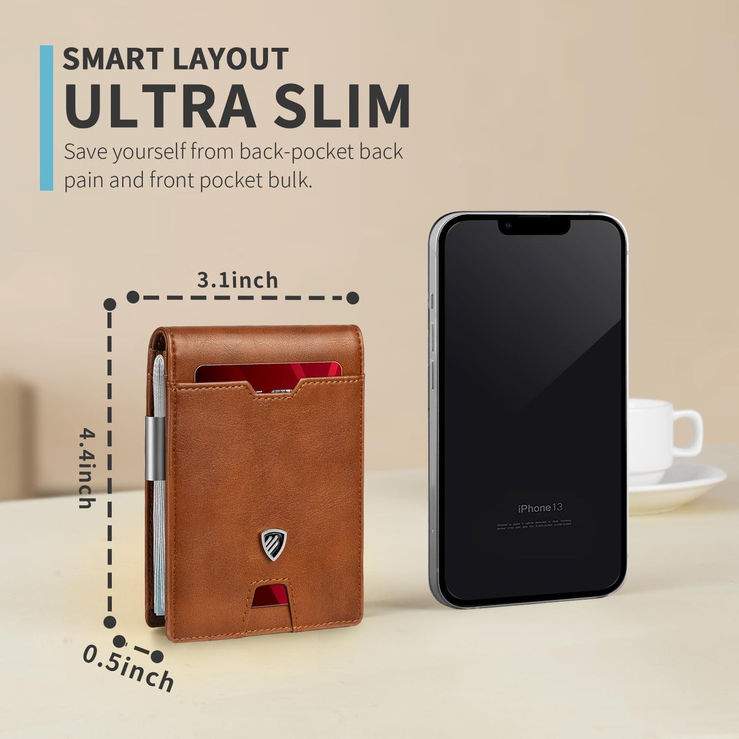 RUNBOX Mens Slim Wallet with Money Clip RFID Blocking Bifold Credit Card Holder for Men with Gift Box