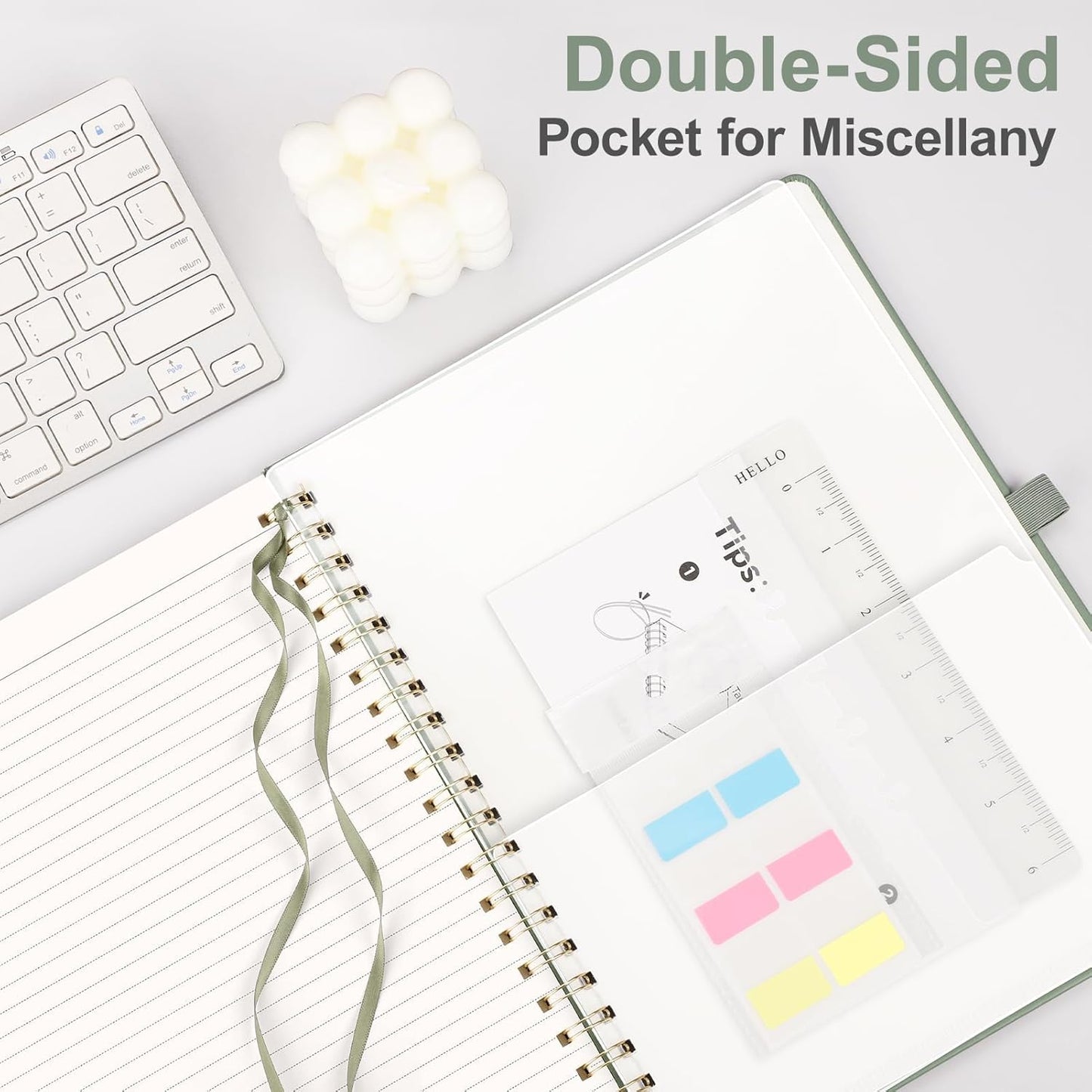 AHGXG Lined Spiral Journal Notebook for Women Men, 8.5" x 11", A4 Large, College Ruled, Hardcover Leather, 100 GSM Paper, Notebooks for Work School Note Taking Writing, Sage Green