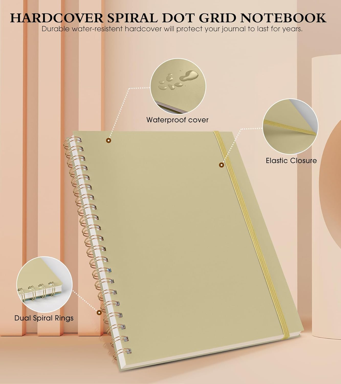 Dotted Notebook, Spiral Notebook Journal 8.5” x 11”, A4 Large Dot Grid Notebooks for Women Men, 100 GSM Dotted Paper, Plastic Hardcover Spiral Bullet Journals for Work School Sketching, Yellow