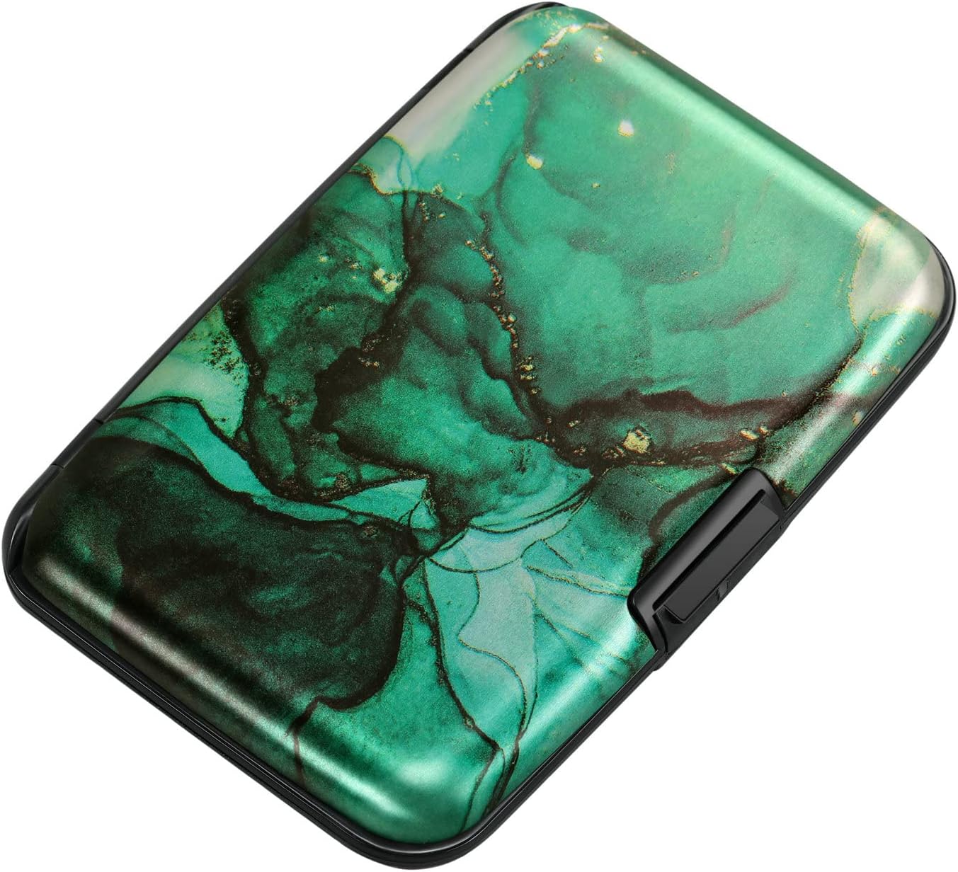 ELFISH Mini RFID Aluminum Wallet Credit Cards Holder Business Card Case Metal ID Case for Men Women (Greenblack Marble)