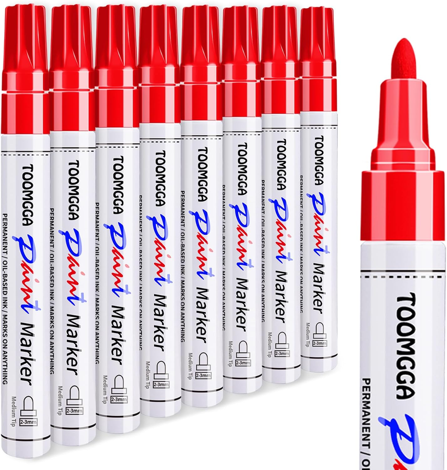 Paint Pens Paint Markers Red - 8 Pack Permanent Markers Oil Based for Metal Wood, Pens for Metal, Car Tyre,Plastic, Ceramic, Plastic, Canvas, Rock Painting, Glass, Craft Supplies