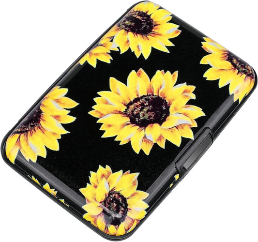 ELFISH Mini RFID Aluminum Wallet Credit Cards Holder Business Card Case Metal ID Case for Men Women (Yellow sunflower)