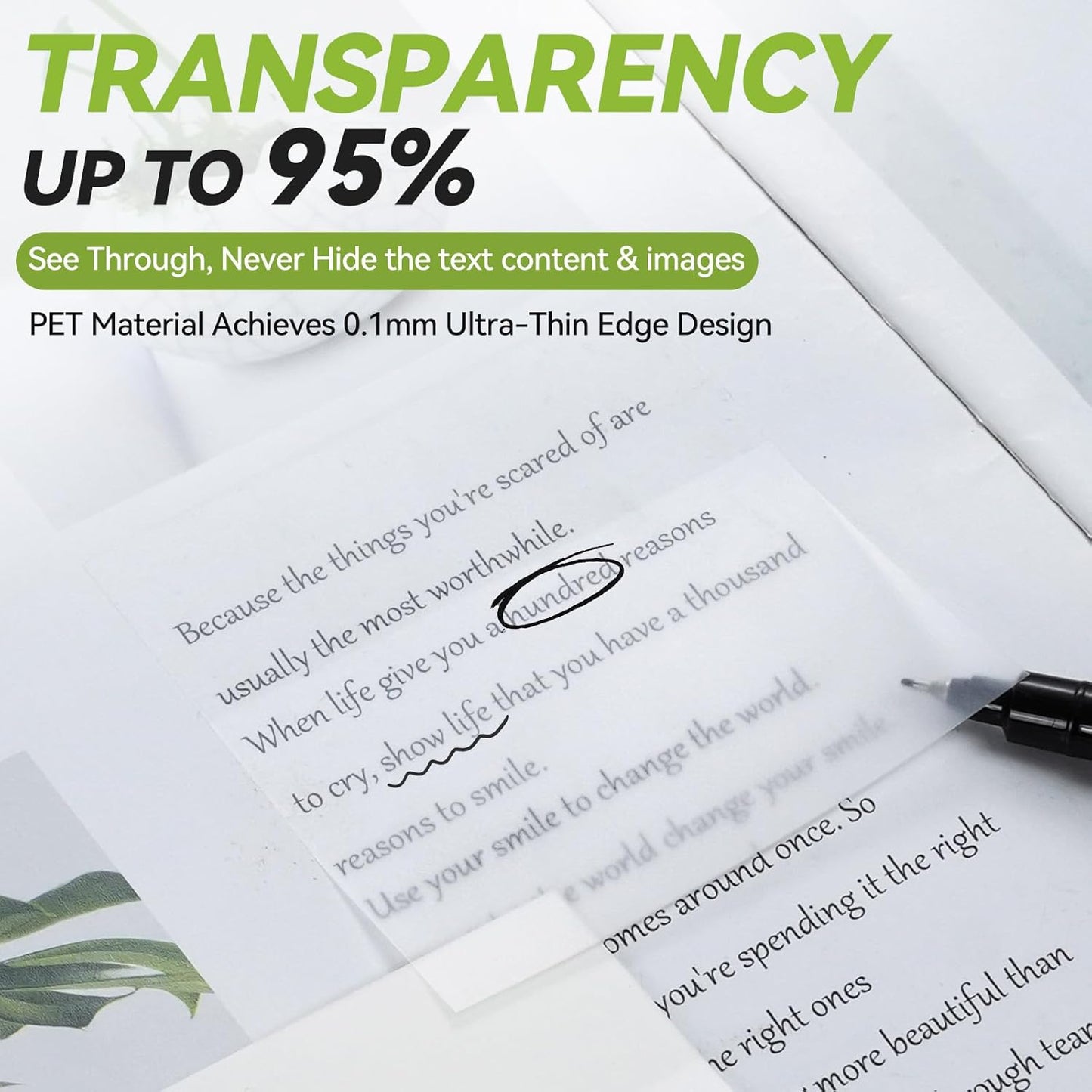 Transparent Sticky Notes with Marker Pen, Tecolu 7 Pads Clear Sticky Note 3x3, 5X The Sticking Power Translucent Sticky Note Pad, Waterproof & See-Through