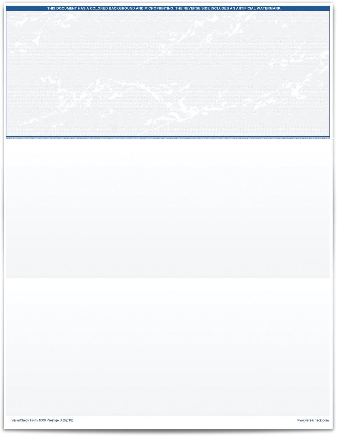 VersaCheck Secure Form #1000 - Blank Business Voucher on Top - Blue Prestige S - 500 Sheets