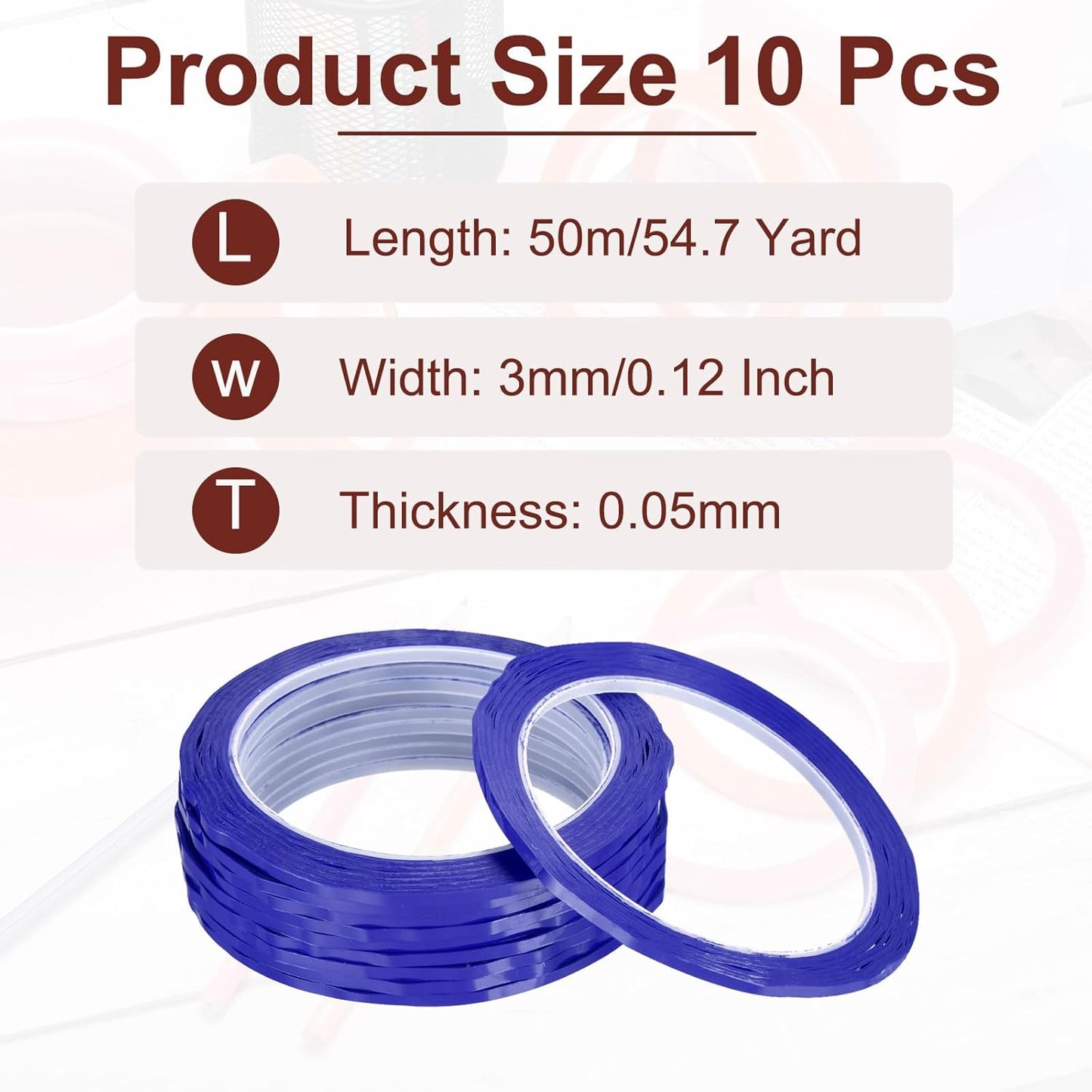 MECCANIXITY 10 Rolls Whiteboard Tape Graphic Chart Tape 3mm 54.7 Yard Art Tape Thin Self-Adhesive Pinstripe Tape Masking Tape for Gift Wrapping Craft Supplies, Blue