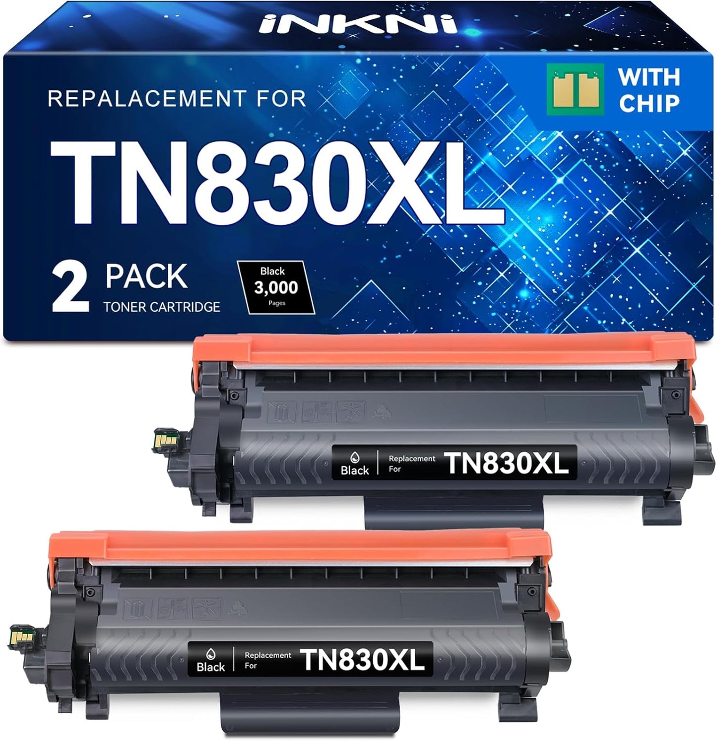 InkNI Compatible Toner Cartridges Replacement for Brother TN830XL TN830 TN 830 XL Toner Cartridges Work for HL-L2460DW DCP-L2640DW HL-L2480DW HL-L2400D HL-L2405W MFC-L2820DW Printer (Black, 2 Pack)