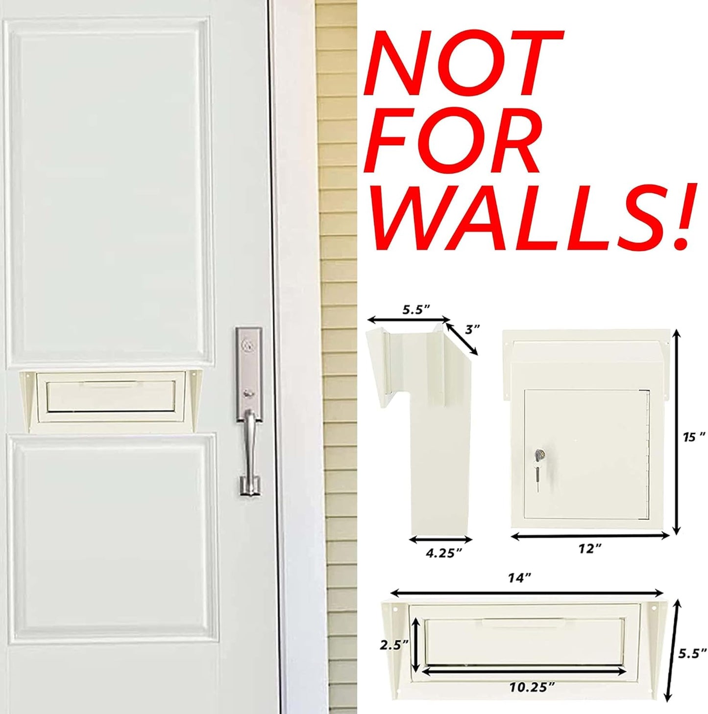 Pochar Door Drop Box for Mail, Rent, Deposit, and Night Key - Door Mount Locking Mailbox with Rear Access Through The Door (10.5'' x 2.25'' Mail Slot) (12'' x 4.25'' x 15'' (Rainproof), (Beige)