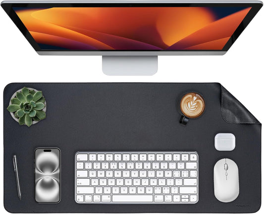 Oversized Non-Slip Desk Pad Protector – Grips Desk Firmly, Anti-Slip Like You've Never Seen! Vegan Leather Waterproof Laptop Mat for Keyboard & Mouse – Large Office Pad– Obsidian Black
