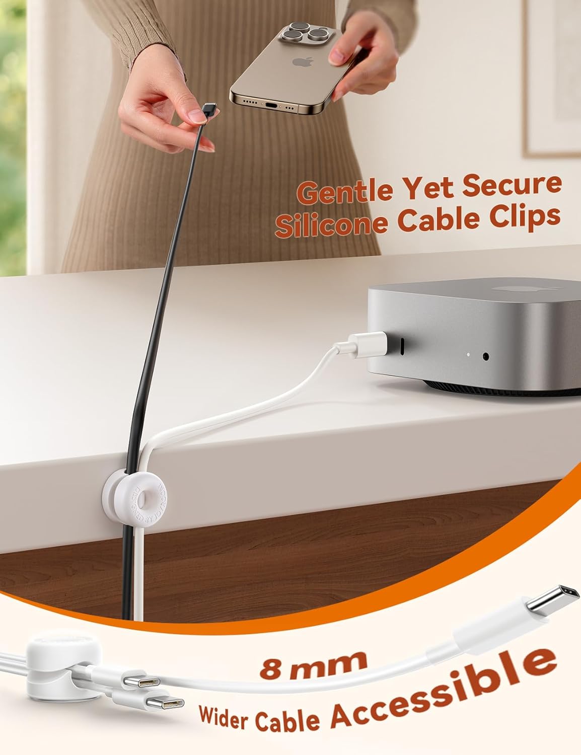 8Pack Cord Organizer JOYROOM Cable Clips [1s Side-Snap Lock] Silicone Cord Holder Cable Management, Adhesive Cord Clips Phone Charger Wire Keeper, Office Workspaces Desk Organization Home Accessories