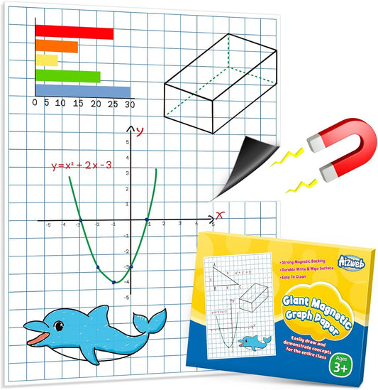 Aizweb Giant Magnetic Graph Paper,Dry Erase Grid Paper Graphing Paper for Classroom Whiteboard Accessories,Chart Paper Teacher Must Have Homeschool Teaching Supplies,Teacher Essential,21.5" x 16.5"