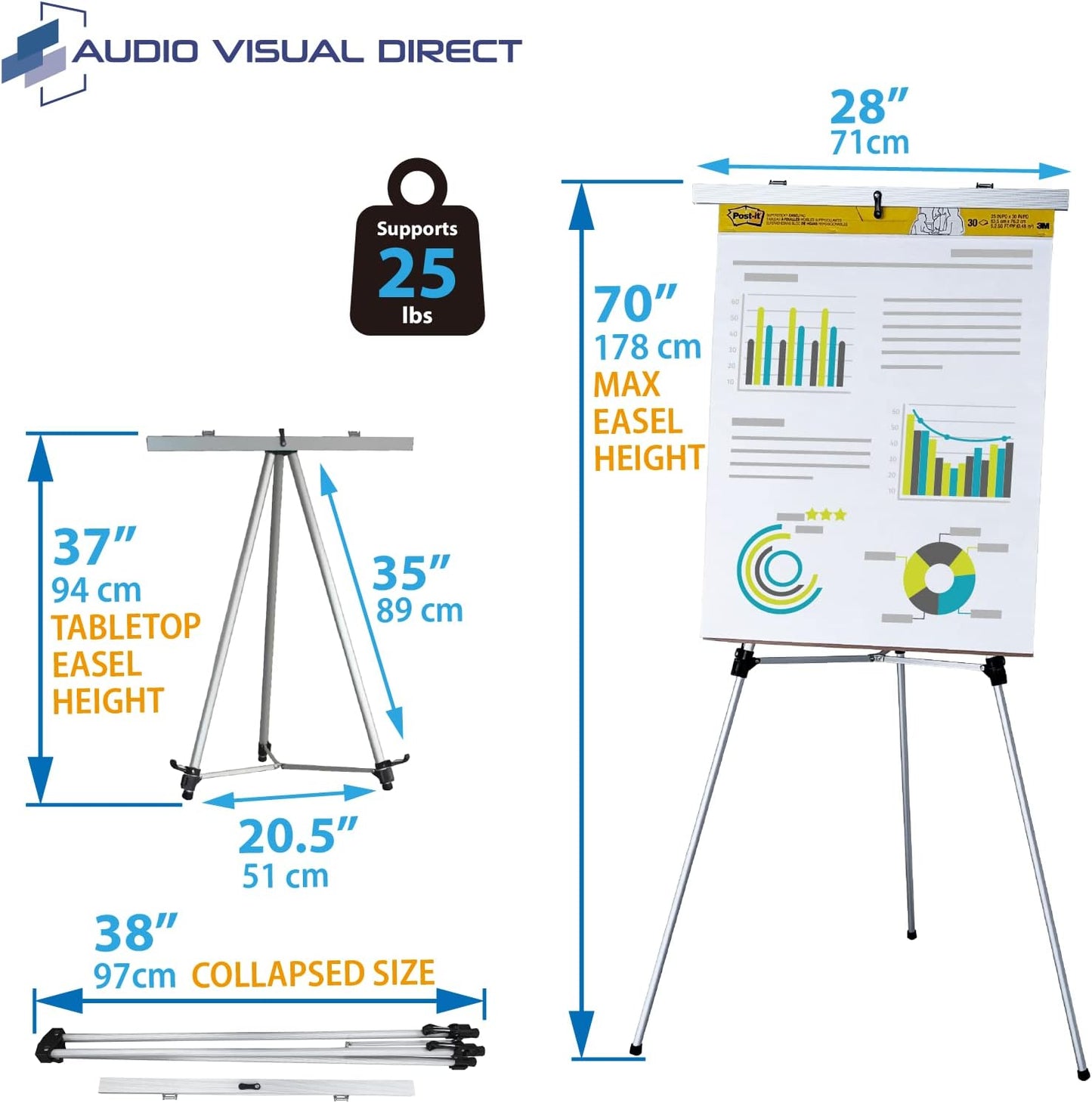Lightweight Aluminum Flip-Chart Presentation Easel, 70 Inches, Silver